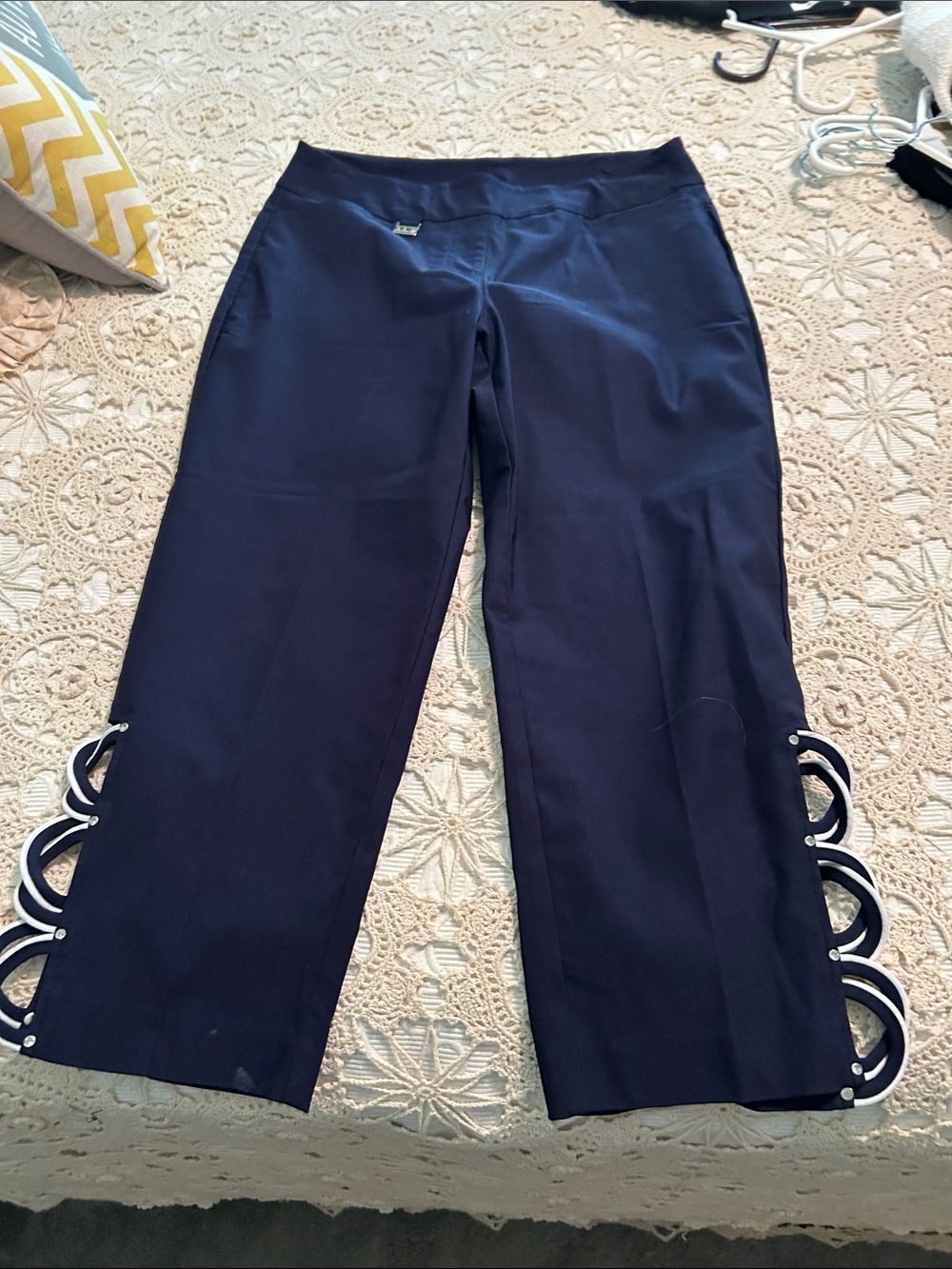 Navy Blue Women's Capri with Side Ring Detail